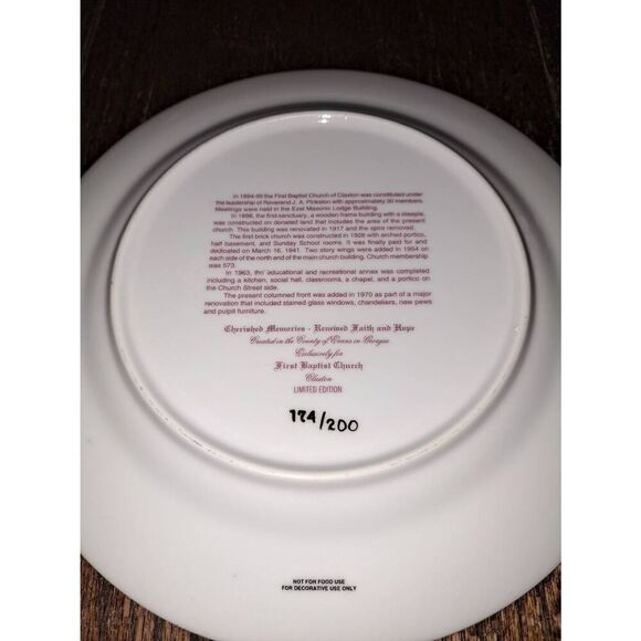 Vintage Cherished Memories First Baptist Church Claxton GA Collector Plate - Picture 6 of 7